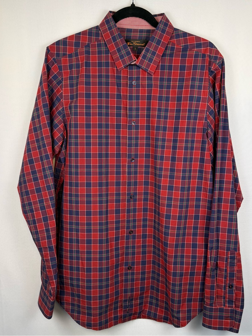 Ben Sherman Red Blue Plaid Long Sleeve Button Up Shirt Large